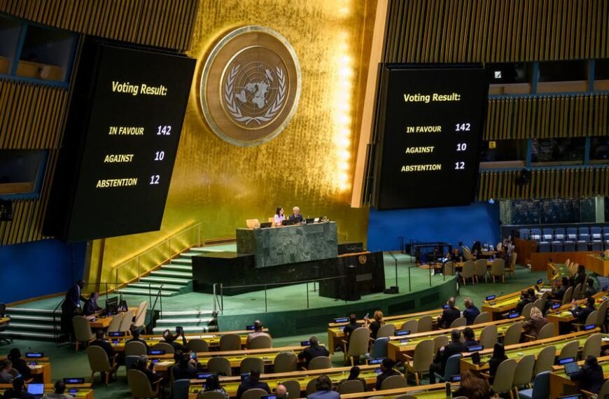 UN General Assembly overwhelming support for Palestinian statehood