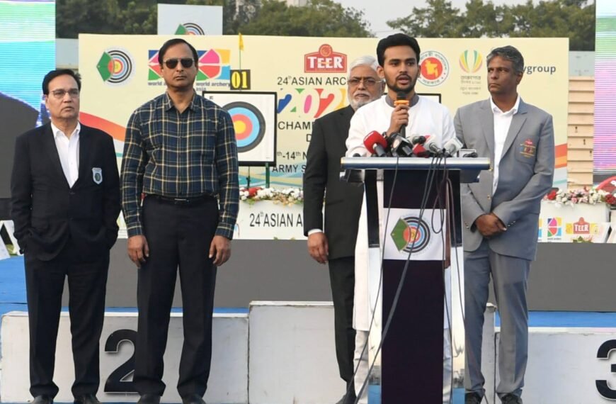 Youth and Sports Advisor Asif Mahmud Sajeeb Bhuiyan announced awards for medal winners in Asian Archery