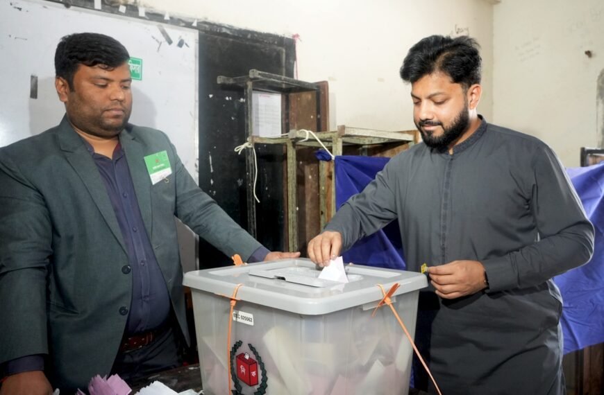 BNP nominated candidate for Dhaka-06 constituency Ishraq Hossain casts his vote at his polling station