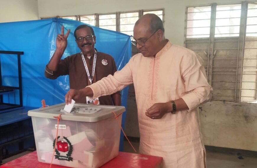 Kazi Sayedul Alam Babul casts his vote at his polling station