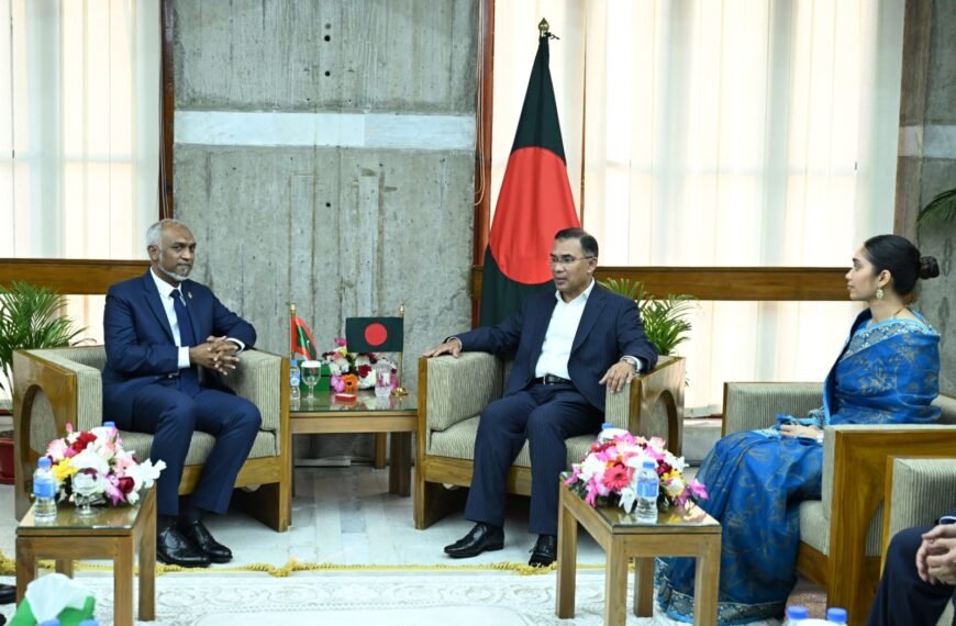Maldives President Dr. Mohammed Muizzoo congratulates newly elected Prime Minister Tarique Rahman in courtesy call