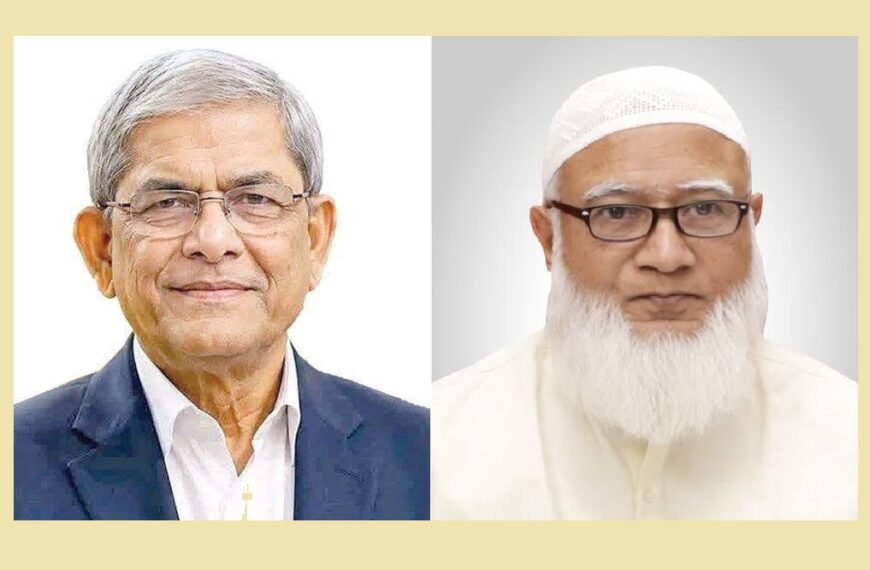 Opposition leader Dr. Shafiqur Rahman congratulates Mirza Fakhrul on being elected President