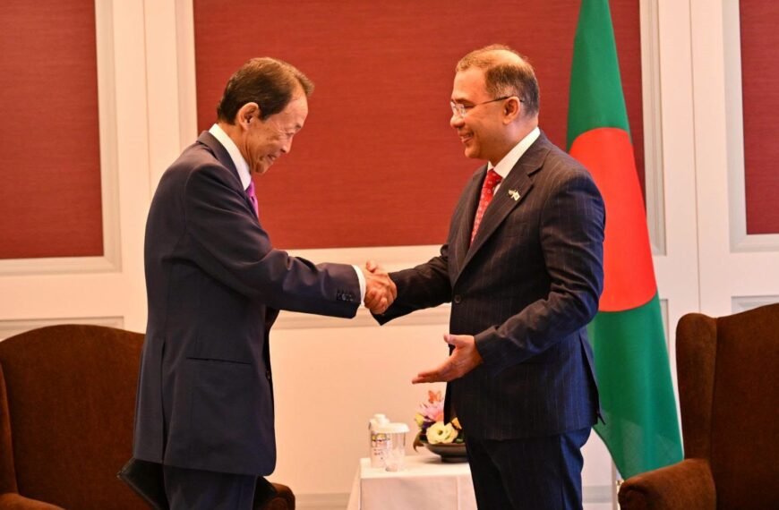 Former Japanese Prime Minister Taro Aso Pays Courtesy Call on Prime Minister Tareque Rahman